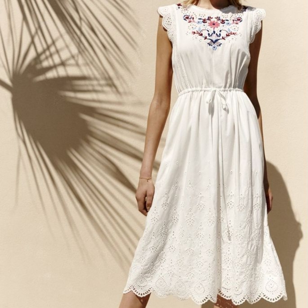 Rebecca Taylor 6 White Eyelet Flutter Sleeve Sundress Embroidered Midi Luxury - Picture 2 of 16